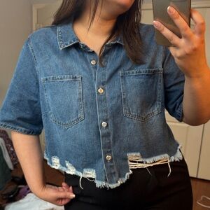 No Boundaries Blue Distressed Denim Top